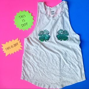 3/$25 PINK VS Sequin Shamrock Clover Tank grey XS